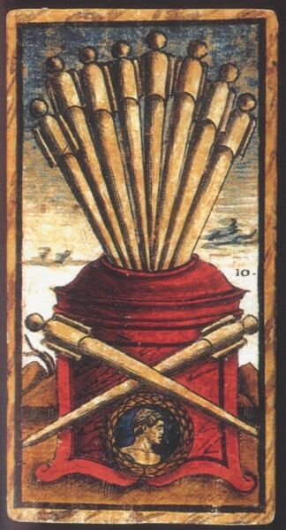 Ten of Wands from the Sola Busca Tarot Deck