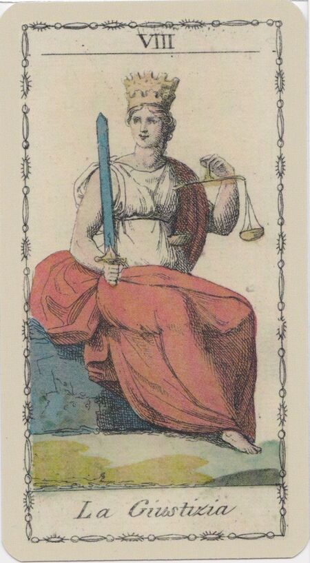 Justice from the Ancient Tarot of Lombardy Deck