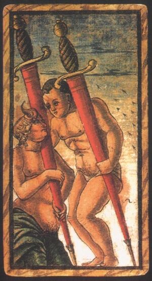 Two of Swords from the Sola Busca Tarot Deck