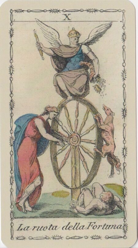 Wheel of Fortune from the Ancient Tarot of Lombardy Tarot Deck