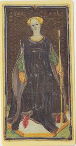 Queen of Wands from the Visconti B Tarot Deck Fragment Deck