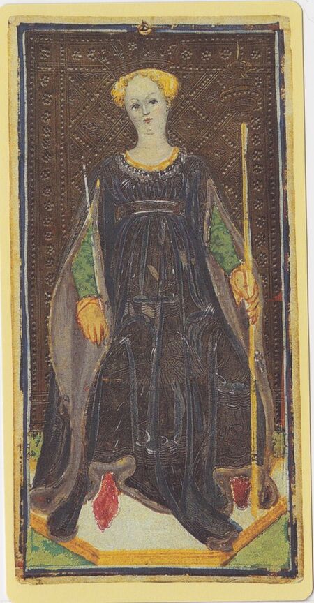 Queen of Wands from the Visconti B Tarot Deck Fragment Deck