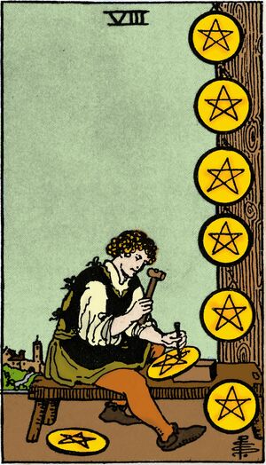 Eight of Pentacles from the Vivid Waite Smith Deck