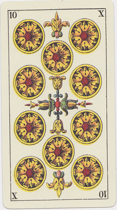 Ten of Coins from the Tarot Genoves Deck