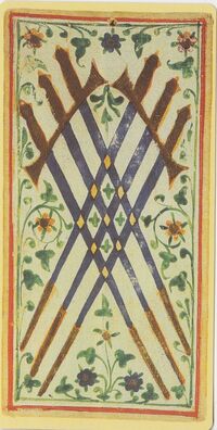 Six of Swords from the Visconti B Tarot Deck Fragment Deck