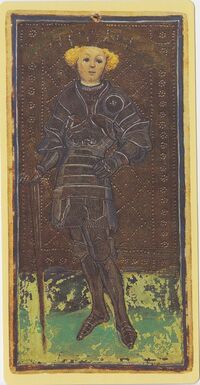 Page of Swords from the Visconti B Tarot Deck Fragment Deck