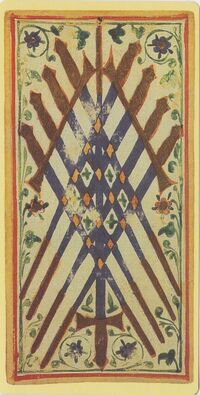Nine of Swords from the Visconti B Tarot Deck Fragment Deck