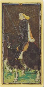 Knight of Swords from the Visconti B Tarot Deck Fragment Deck