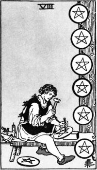 Eight of Pentacles from the Rider Waite Smith Tarot Deck