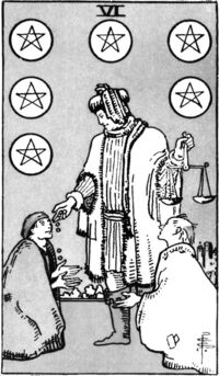 Read about Six of Pentacles from the Waite Smith Tarot Deck