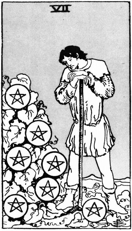 Seven of Pentacles from the Waite Smith Tarot Deck