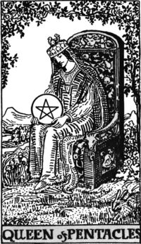 Queen of Pentacles from the Rider Waite Smith Tarot Deck