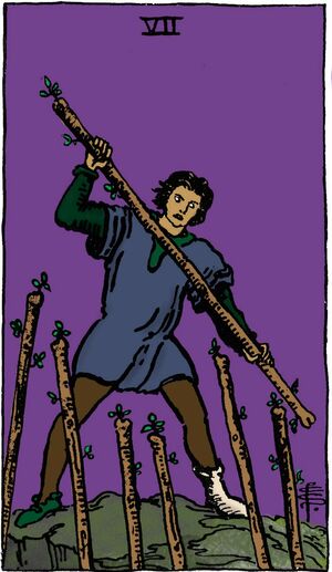 Seven of Wands from the Vivid Waite Smith Tarot Deck
