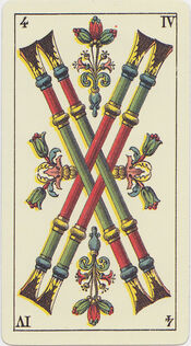 Four of Clubs from the Tarot Genoves Tarot Deck