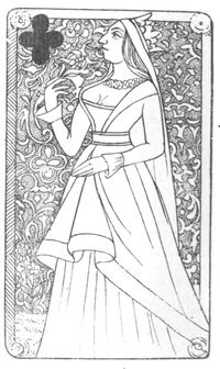 Queen of Clubs from the Early French Tarot Deck Fragment Deck