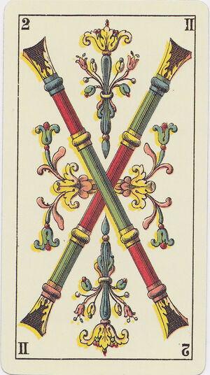 Two of Clubs from the Tarot Genoves Tarot Deck