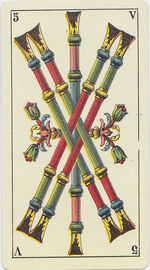 Five of Clubs from the Tarot Genoves Tarot Deck