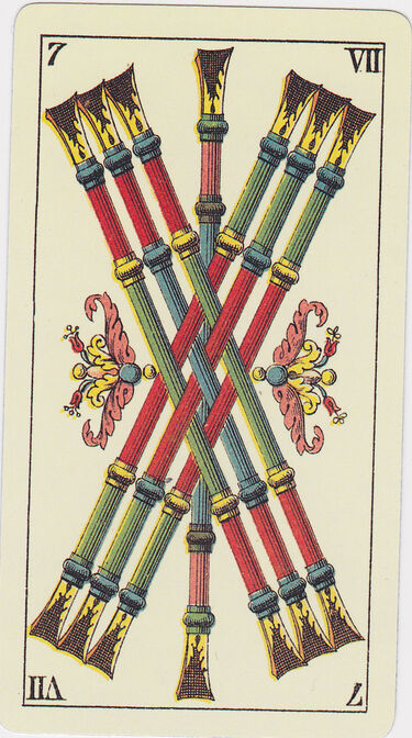 Seven of Clubs from the Tarot Genoves Deck