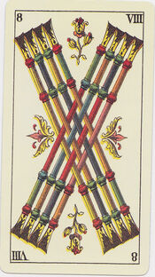 Eight of Clubs from the Tarot Genoves Tarot Deck