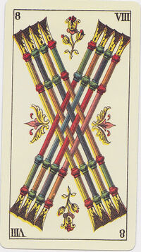 Eight of Clubs from the Tarot Genoves Tarot Deck