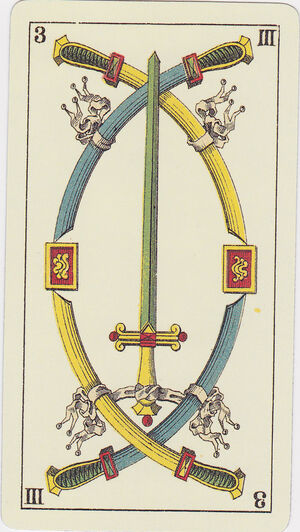Three of Swords from the Tarot Genoves Deck
