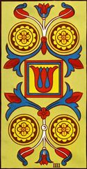 Four of Coins from the Marseilles Pattern Tarot Deck