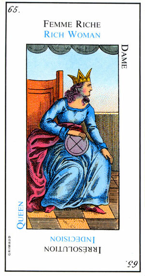 Queen of Coins from the Grand Etteilla Cartomancy Tarot Deck
