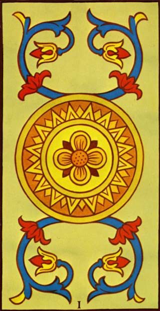 Ace of Coins from the Marseilles Pattern Tarot Deck